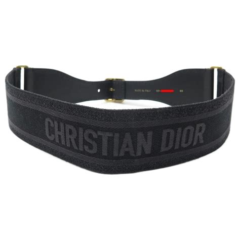 Cinturón “Christian Dior” Lona bordada negra y gris oscuro, 65 mm